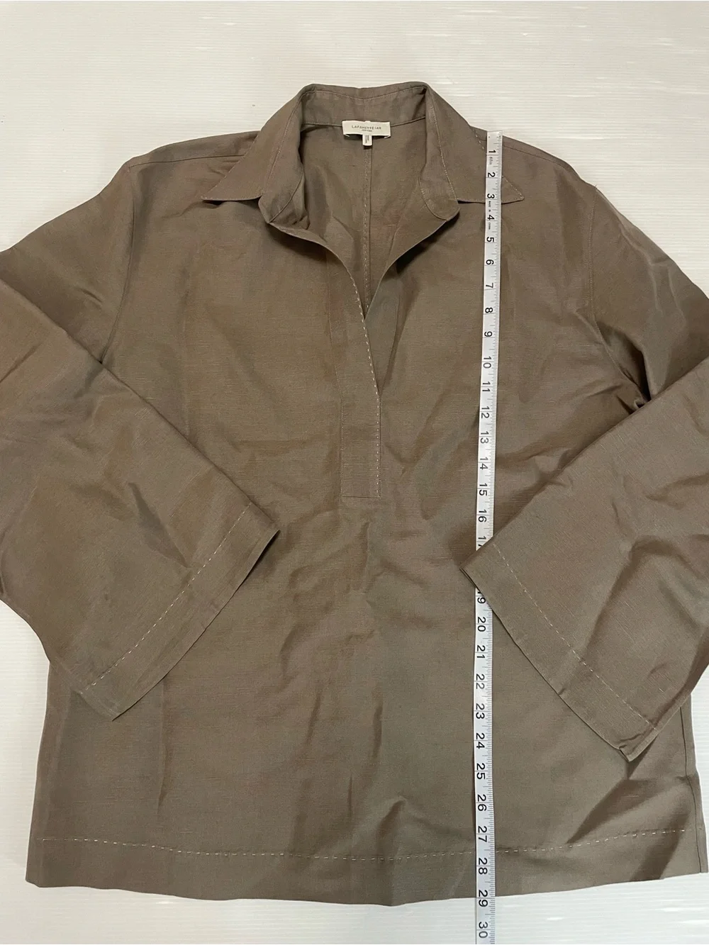 LAFAYETTE 148 NEW YORK Silk Linen Tunic Blouse In Concrete Size M - Picture 5 of 12